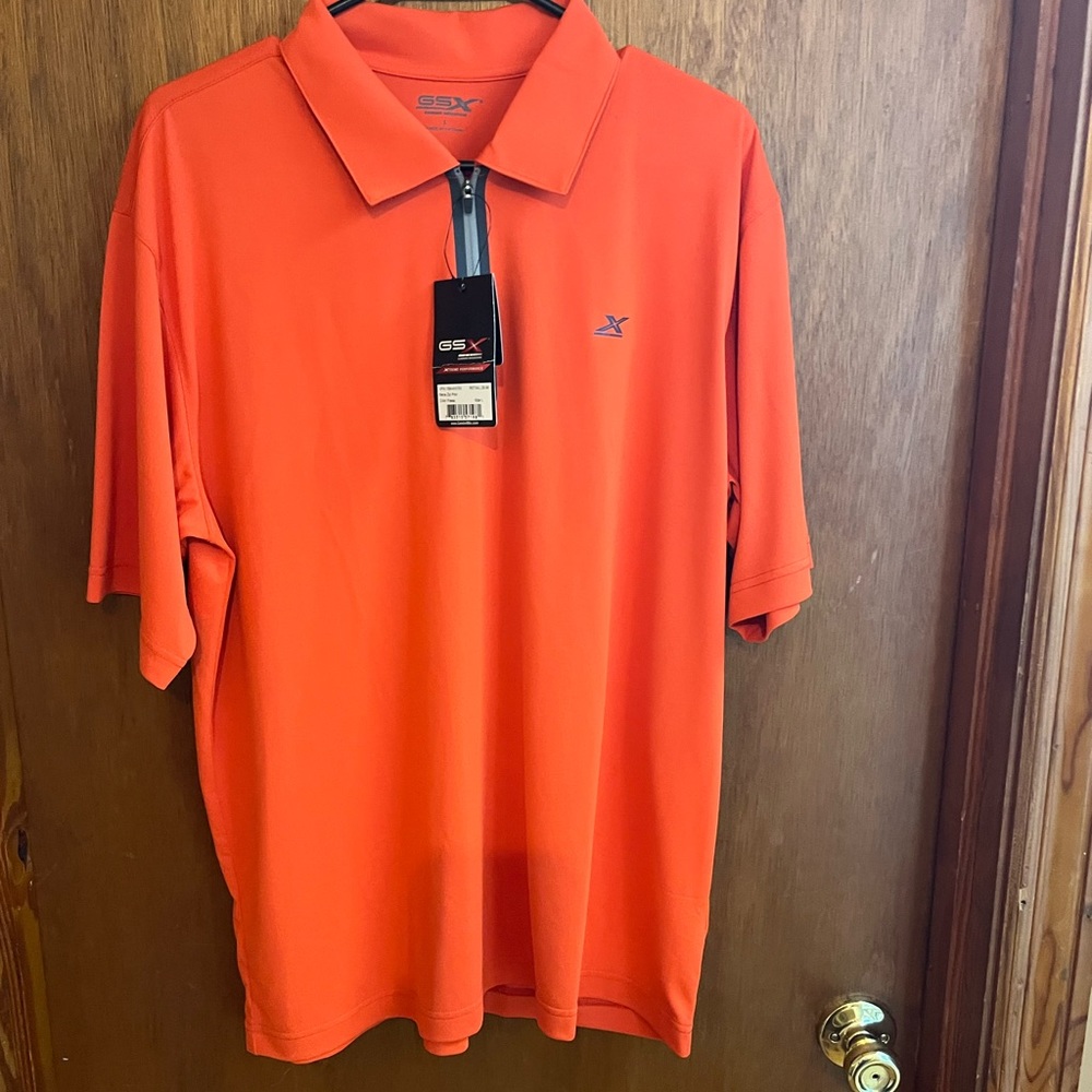 NWT GSX Gander Mountain orange Polo Short with Zipper Front